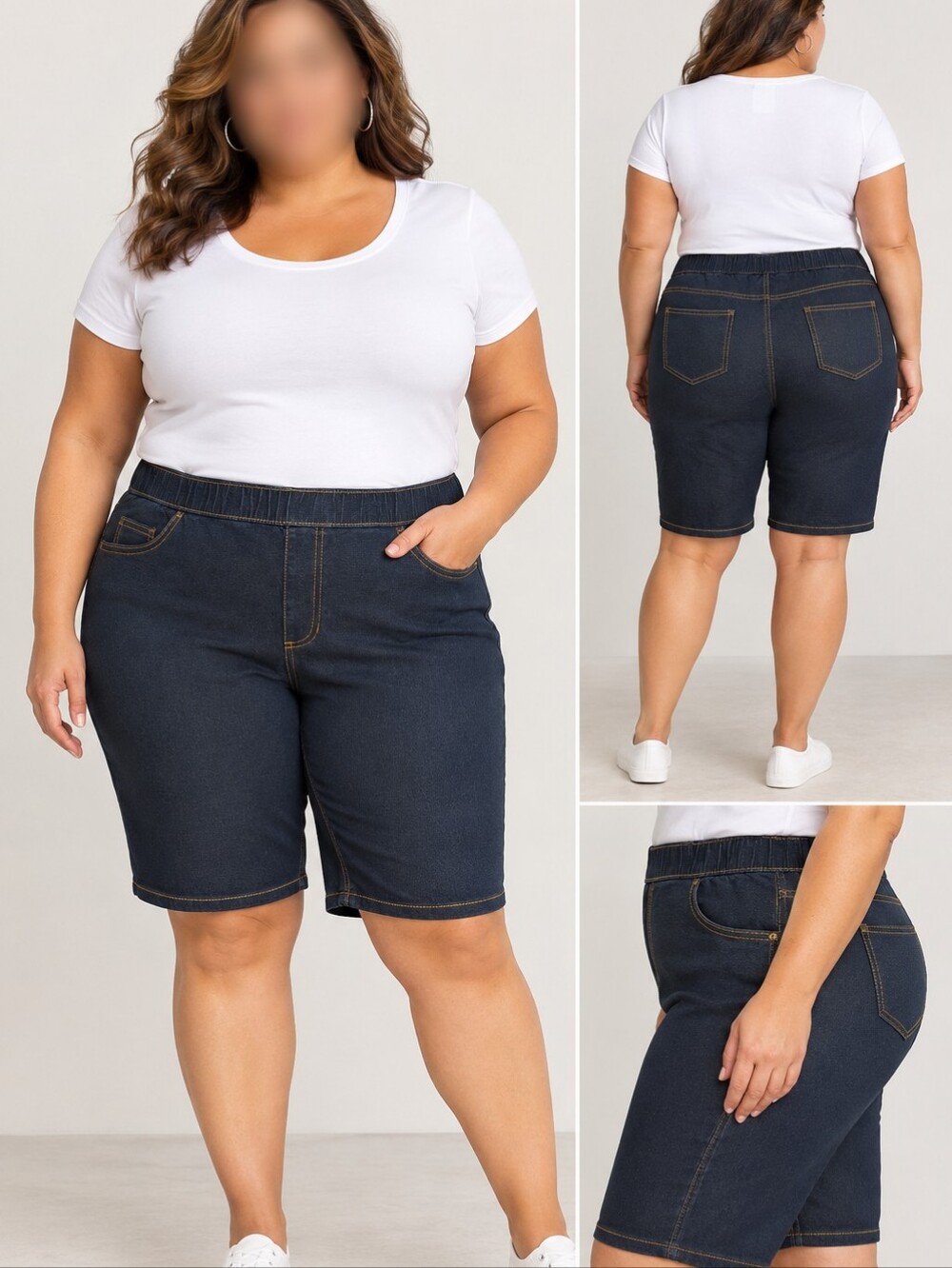 Catherines Plus Size 4X Denim Pull-On Knit Jean Shorts Dark Wash NWT